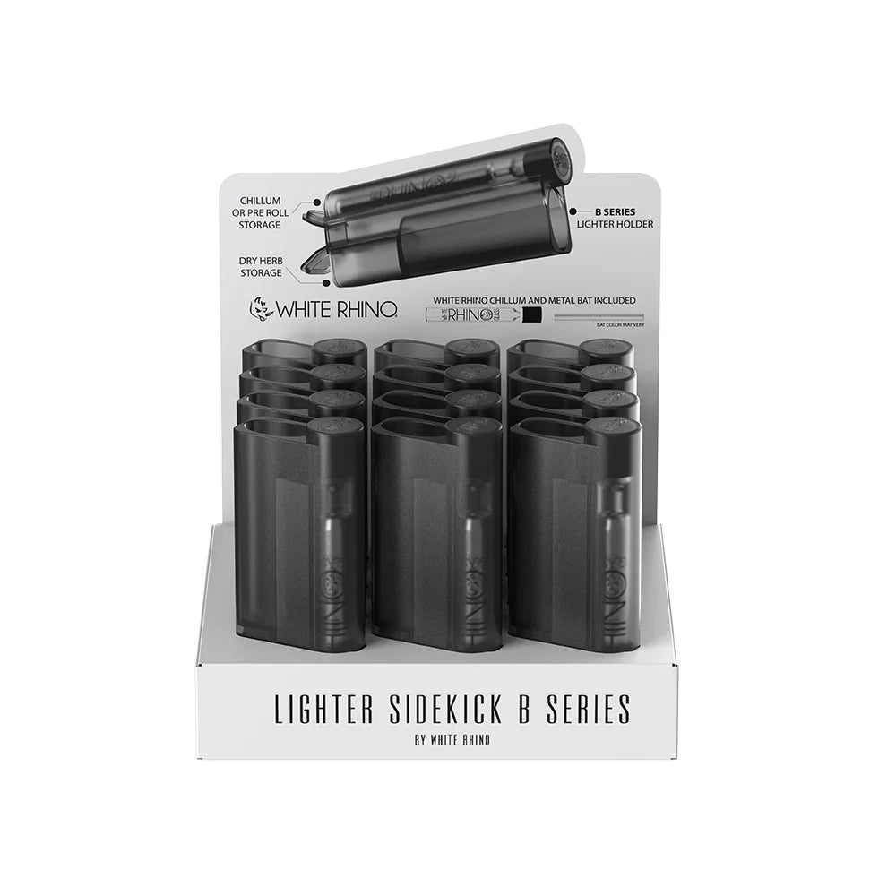 White Rhino - Lighter Sidekick with Chillum & One Hitter - 12ct - B Series Transparent Black