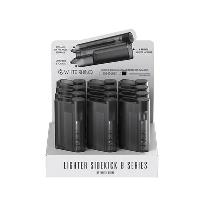 White Rhino - Lighter Sidekick with Chillum & One Hitter - 12ct - B Series Transparent Black