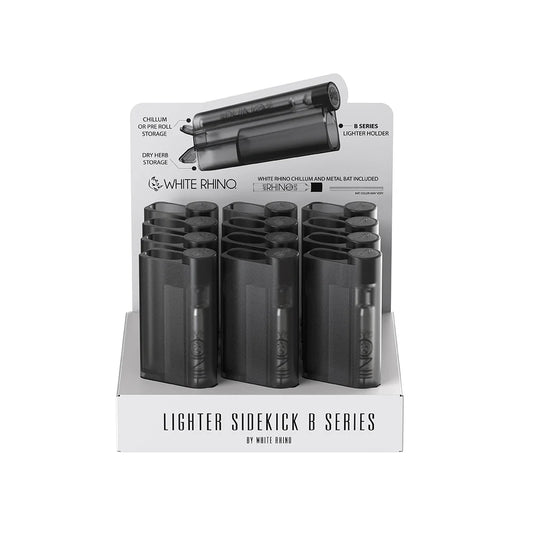 White Rhino - Lighter Sidekick with Chillum & One Hitter - 12ct - B Series Transparent Black