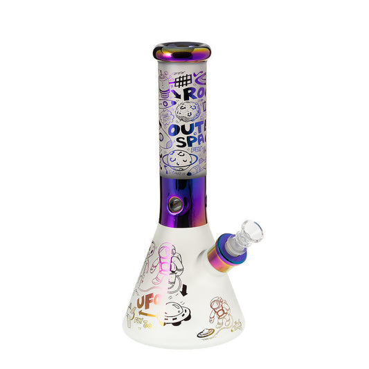 Beaker Bong - 14" 7mm Frosted - Space Explorer & Whimsical Character - HAJ2318