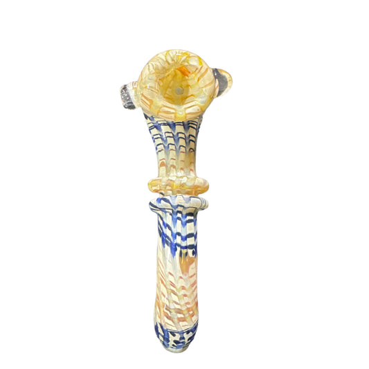 Yellow and Blue Woven Pattern Glass Hand Pipe import 5ct