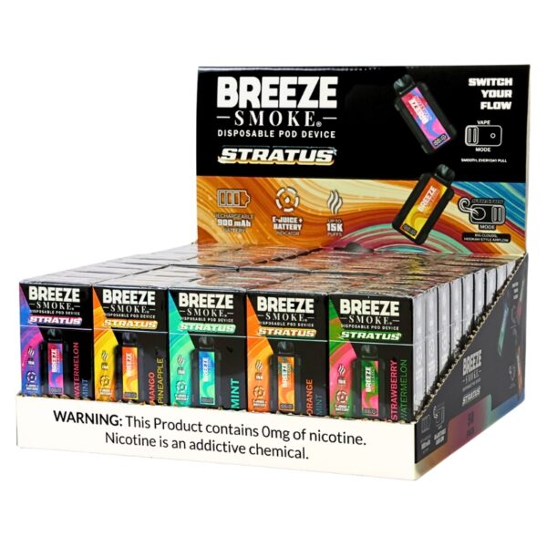 stratus smoke and vape Breeze Stratus 15k 0% Nicotine 50ct Display Box