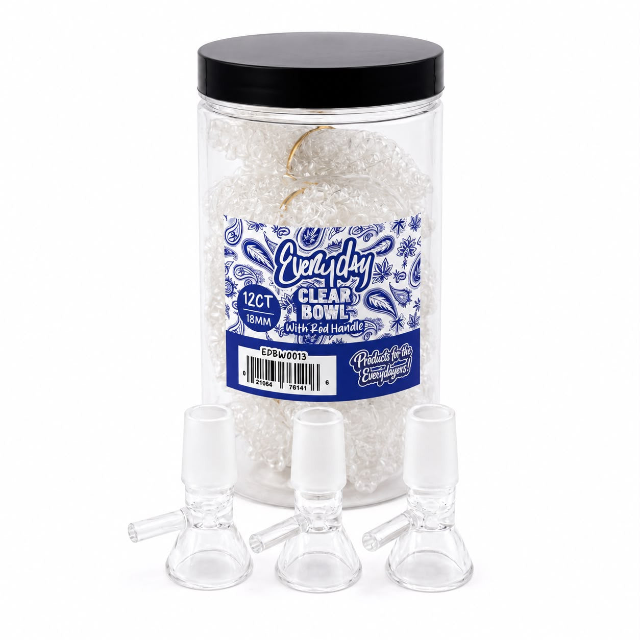 Everyday - Clear Bowl w/ Rod Handle - 12ct Jar - Assorted Sizes