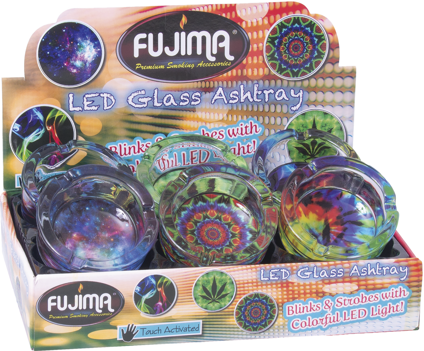 Fujima - LED Glass Ashtray - 6ct - Leaf Design