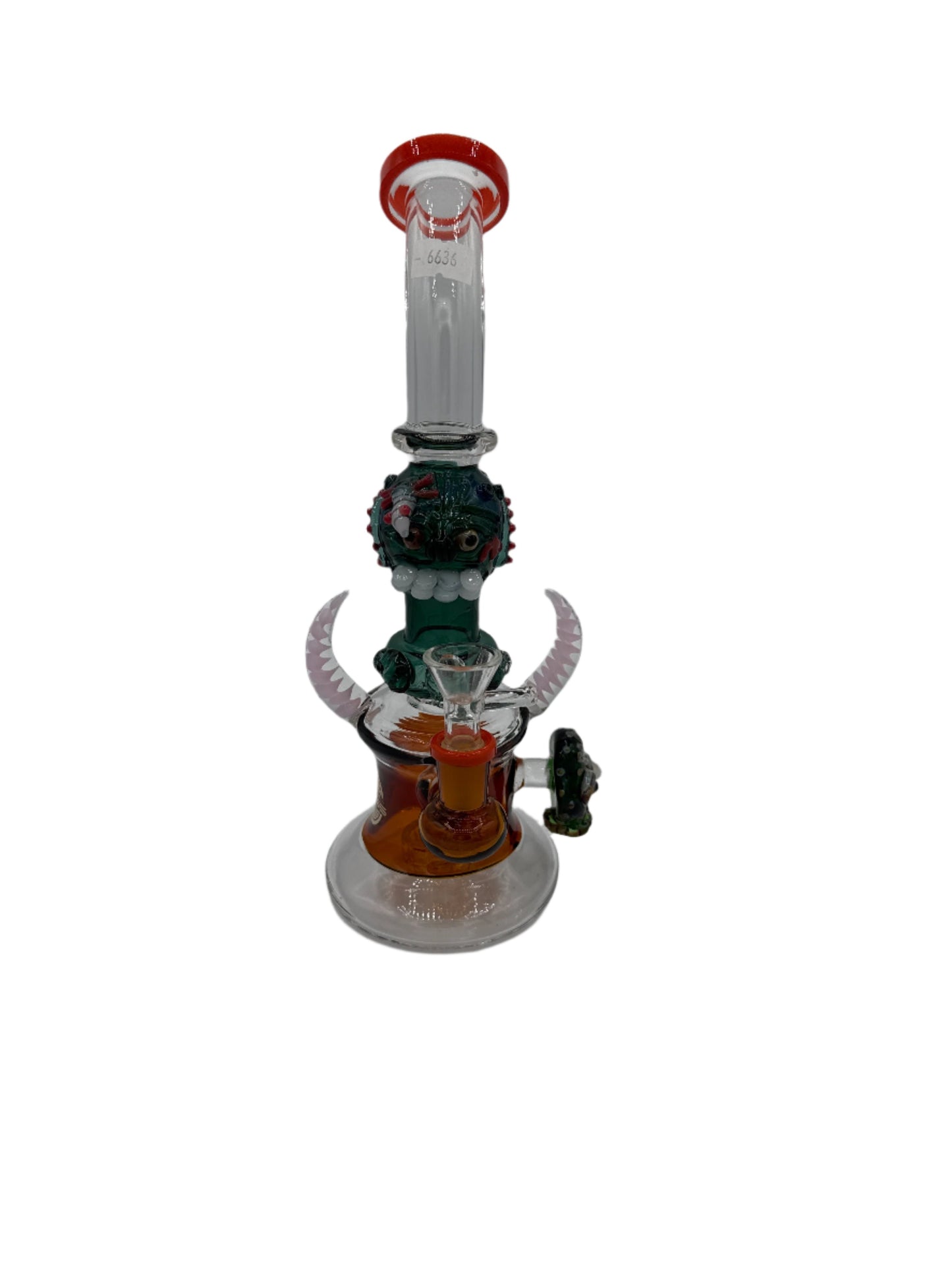 On Point Glass Assorted Devil Face Dual Horn Showerhead Perc Water Pipe 10"