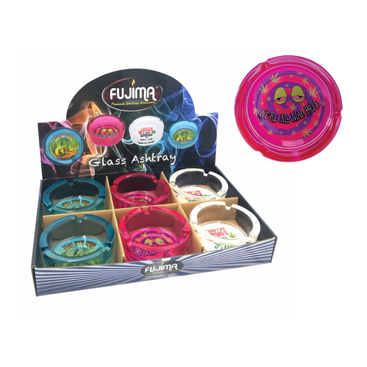 Fujima - Ashtray - Glass Sayings Designs 3.5" - 6ct [ GA58 ]