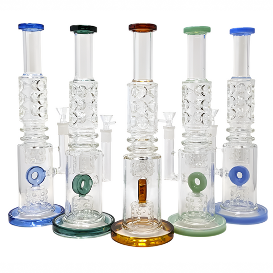 14" Multi Pinch Double Tube Donut Perc Water Pipe Assorted