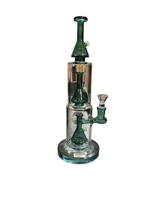 On Point Glass - 11" Teal - Twin Beaker Perc Water Pipe - HAJ2283