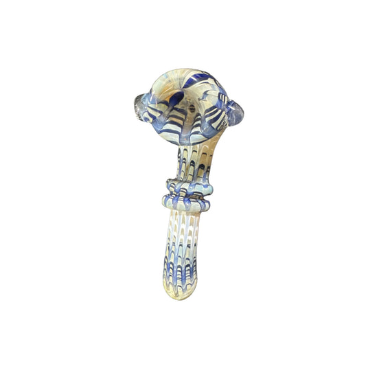 Blue and White Striped Glass Hand Pipe 5ct