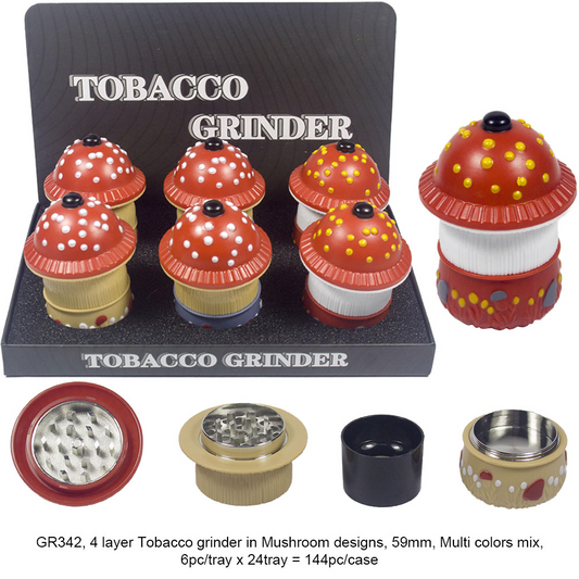 Grinder - Spotted Mushrooms - 4pc - 6ct [ GR342 ] +