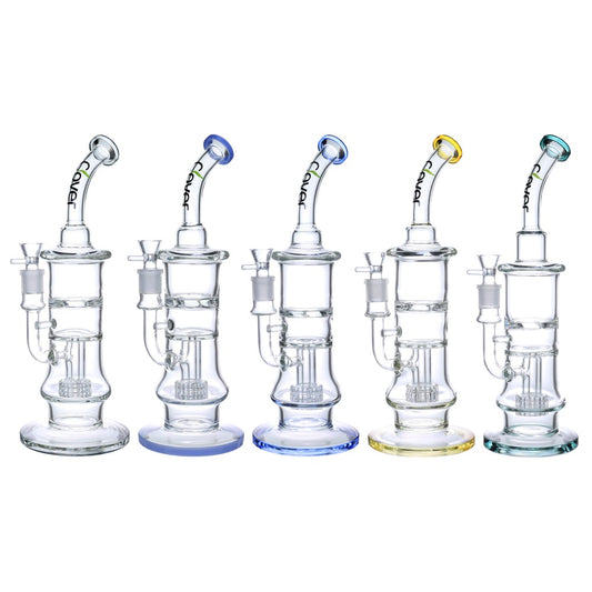 14.37" Clover Glass Bent Neck Matrix & Tornado Perc Water Pipe