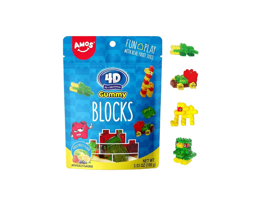Amos - 4D Fruit Gummy Blocks Candy - 3.5oz - 12ct