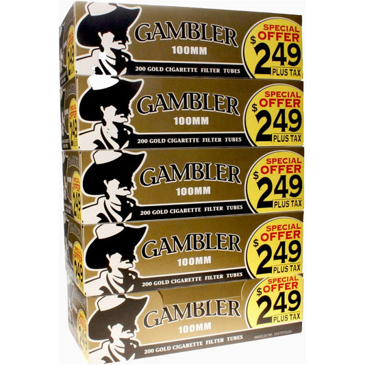 Gambler - Cig Tubes - 100mm - Gold - 200pk - 5ct