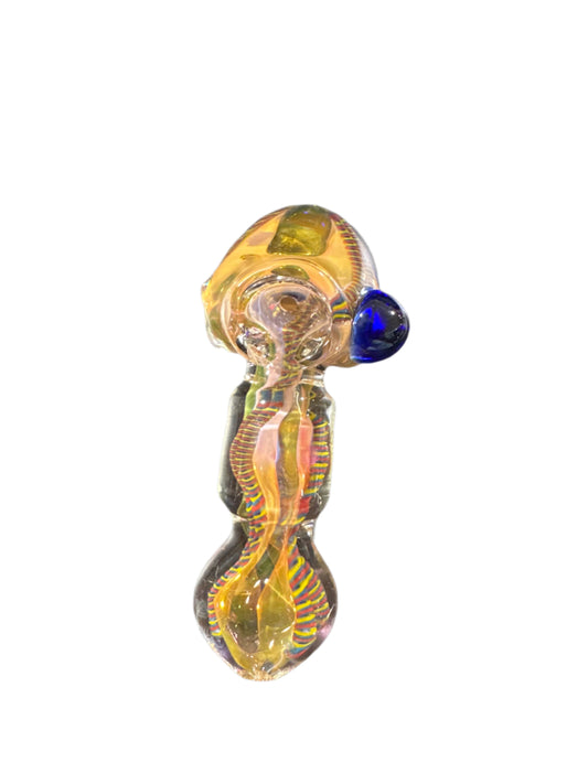 Iridescent Glass Hand Pipe with Blue Accent 3ct