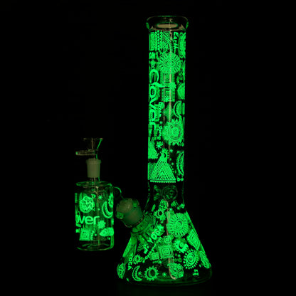 Clover - WP - 14" 7mm Glow Beaker w/ Ash Catcher