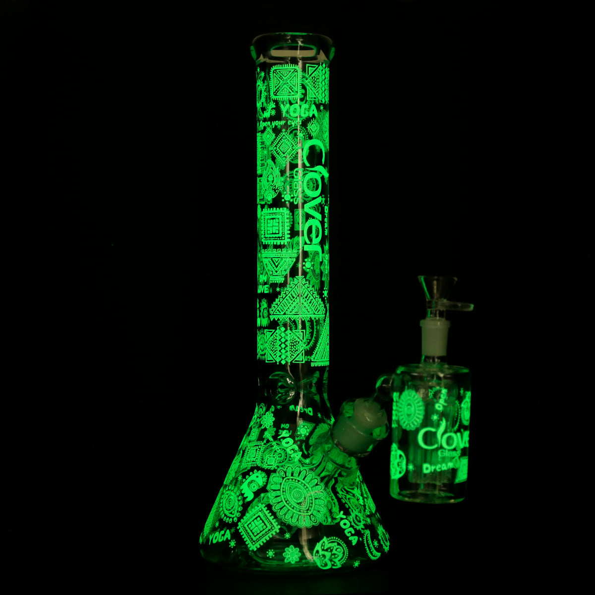 Clover - WP - 14" 7mm Glow Beaker w/ Ash Catcher