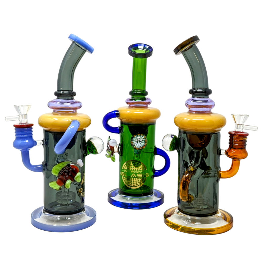 On Point Glass Assorted Showerhead Fish Perc Recycler Water Pipe 11"