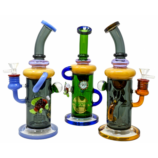 On Point Glass Assorted Showerhead Fish Perc Recycler Water Pipe 11"