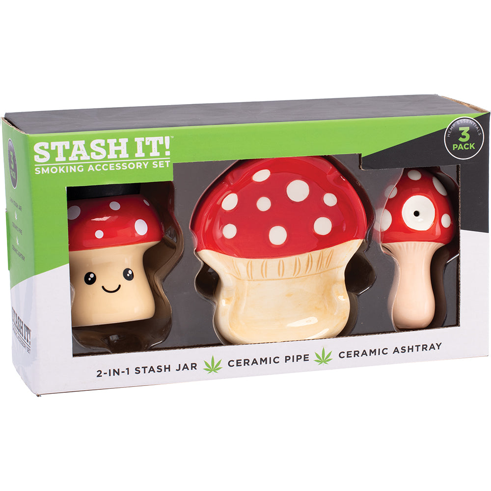 Fujima Stash It! 3-in-1 Smoking Gift Set (Ashtray, Jar & Pipe) - Assorted Designs