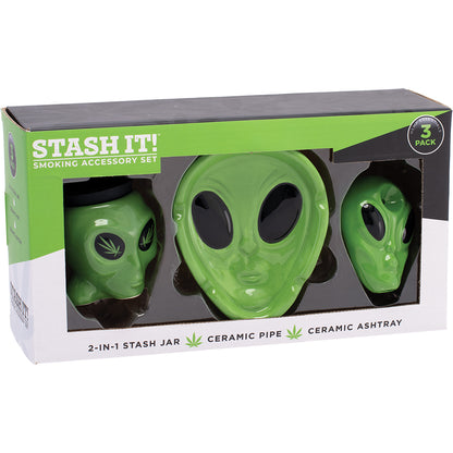 Fujima Stash It! 3-in-1 Smoking Gift Set (Ashtray, Jar & Pipe) - Assorted Designs