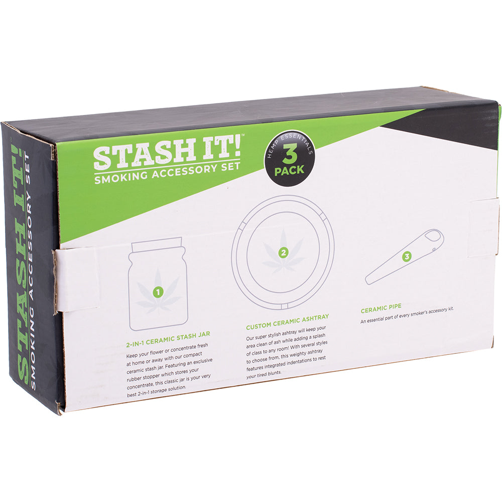 Fujima Stash It! 3-in-1 Smoking Gift Set (Ashtray, Jar & Pipe) - Assorted Designs