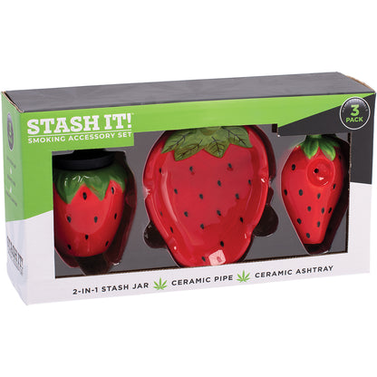 Fujima Stash It! 3-in-1 Smoking Gift Set (Ashtray, Jar & Pipe) - Assorted Designs