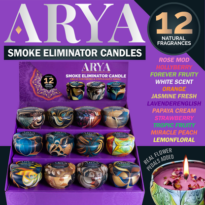 Arya Smoke Odor Eliminator Candle Display - Assorted Scents - 12ct
