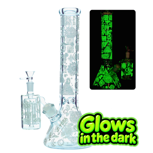 Clover - WP - 14" 7mm Glow in the Dark Beaker w/ Ash Catcher