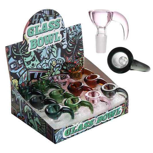 Glass Bowls - 14mm Cross Screen w/ Horn - Asst - 12ct