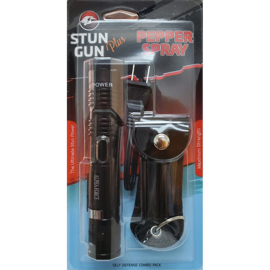 Flashlight Stun Gun + Pepper Spray - Black - CH-17BK