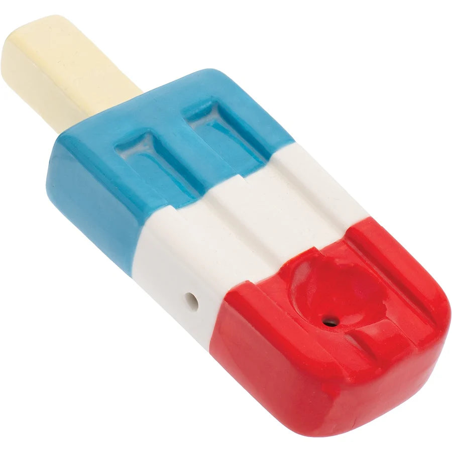 Wacky Bowlz - Ceramic Pipe - Fun Designs and Unique Shapes - 3.5" - Popsicle Red White & Blue