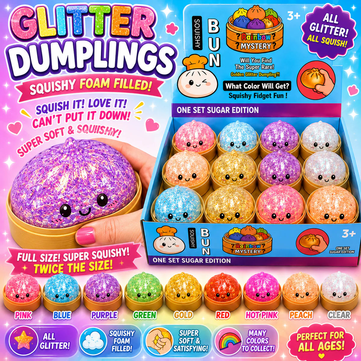 Squish Toy - 12ct - Dumpling Glitter Orbs