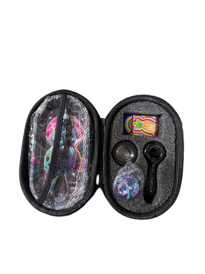 Smoking Set - Glass Pipe w/ Lighter - Oval Eva Bag