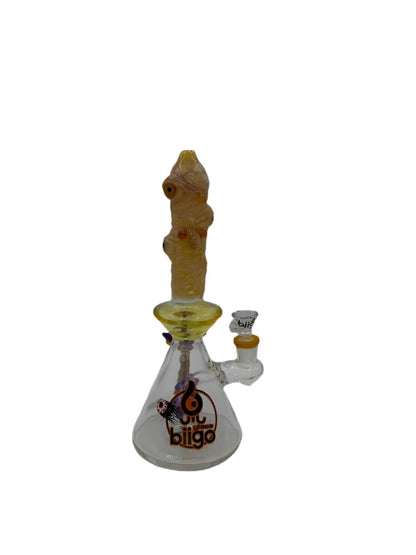 Glass Straight Neck W/ Devil Face Eye Ball On Matrix Perc Water Pipe By Lookah - Yellow