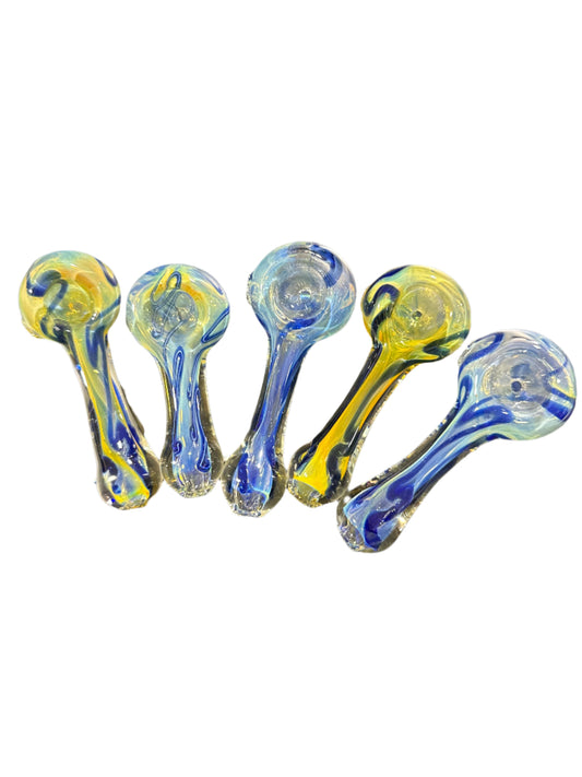 Swirled Blue and Yellow Glass Hand Pipes 5 pack