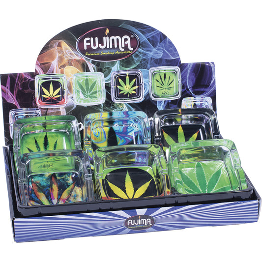 Fujima - Ashtrays - 4.5" Square Glass - Leaves - 6ct [ GA44 ] +
