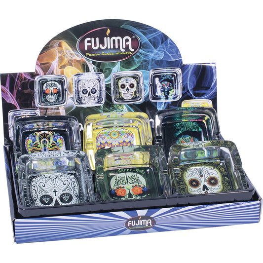 Fujima - Ashtrays - 4.5" Square Glass - Sugar Skulls - 6ct [ GA46 ] +