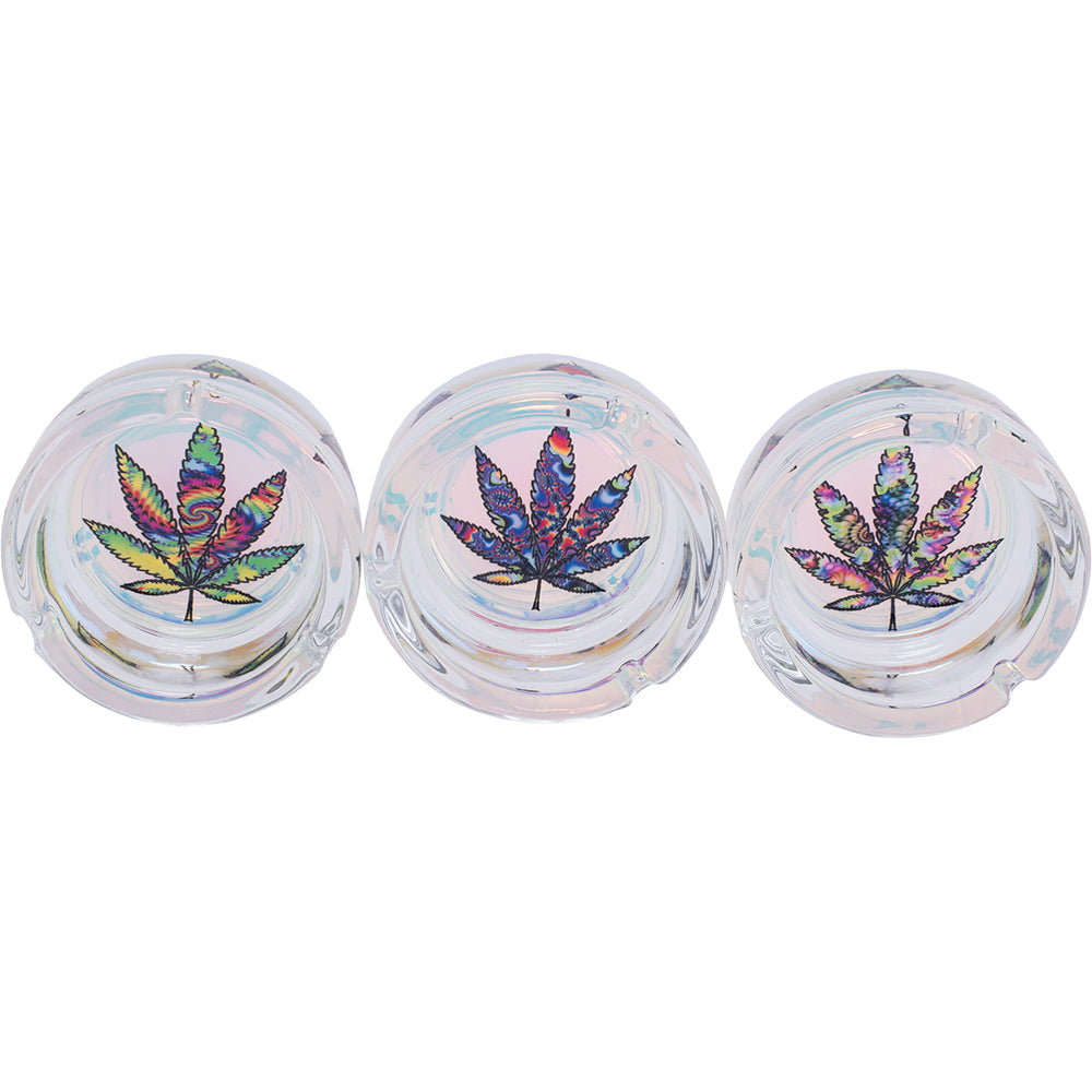 Fujima - Ashtrays - Round Shine Glass - Trippy Leaf - 6ct [ GA60 ] +