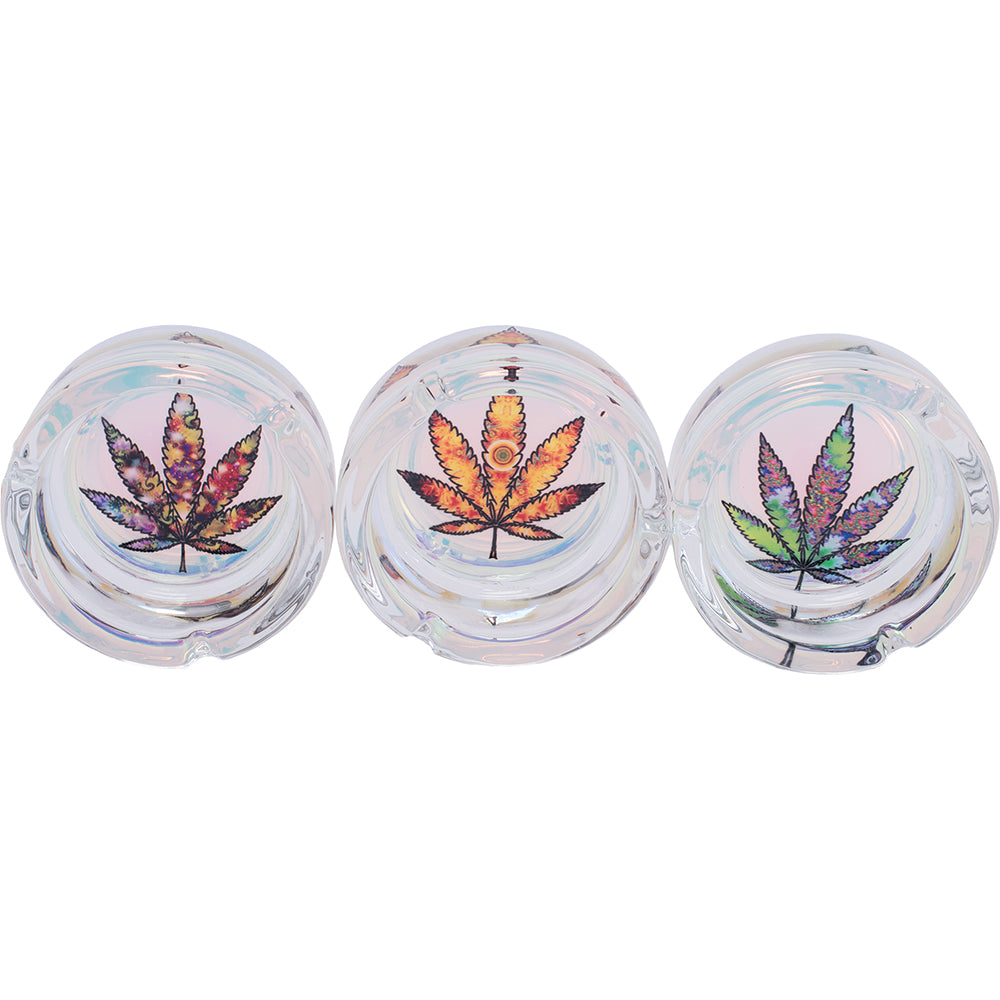 Fujima - Ashtrays - Round Shine Glass - Trippy Leaf - 6ct [ GA60 ] +