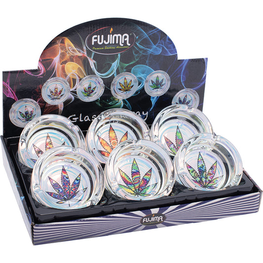 Fujima - Ashtrays - Round Shine Glass - Trippy Leaf - 6ct [ GA60 ] +