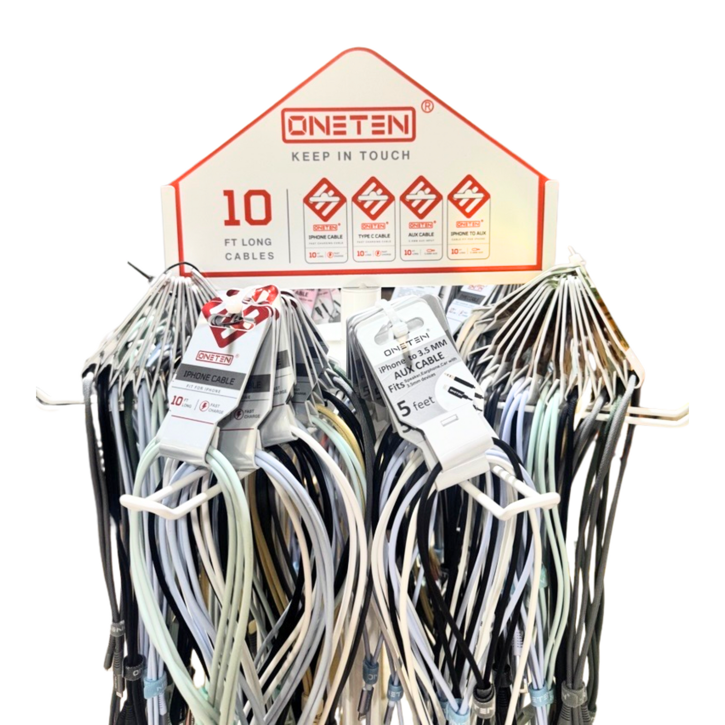 Oneten 10' Cell Phone Cable Floor Display - 120ct