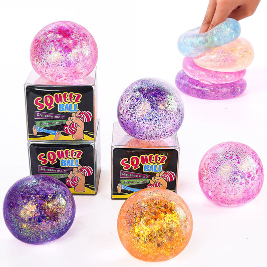 Squishy Squeeze Ball Stress Relief Toy - Glitter Ball - 12ct