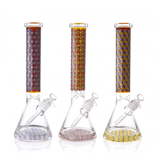 WP - 16" 25mm Thick Base Checkers Art Glow Beaker - Blue [ HXCP230P-AG ] +