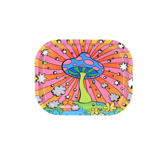 Rolling Tray - 7x5 Small Metal - Mushroom Design
