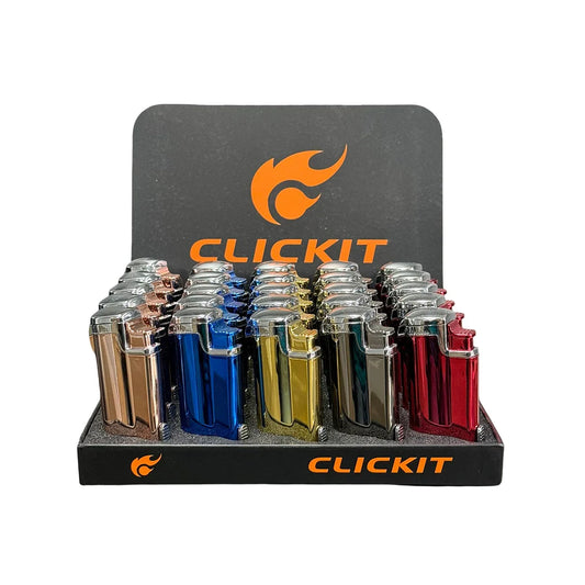 Clickit - Torch Lighter - Multi Color Shiny w/ Cigar Puncher - 25ct