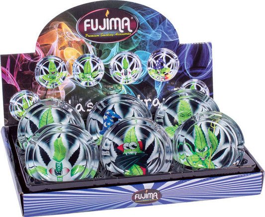 Fujima - Ashtray - Glass Round Leaf Toon 3.5" - 6ct