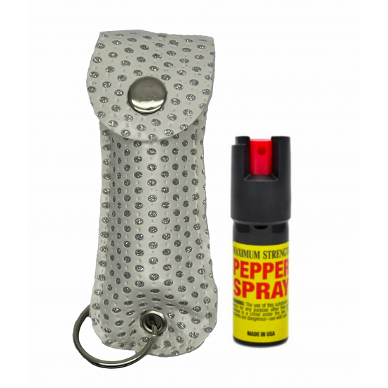 Pepper Spray Keychain - White Bling - 1/2oz