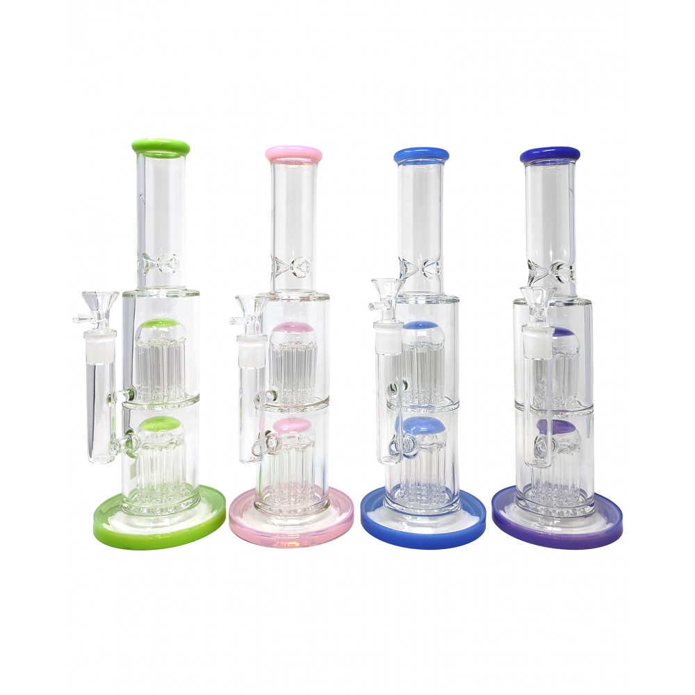 Double Tree Perc Water Pipe - Pink Slime 12" [MB820]