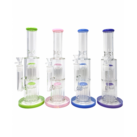 Double Tree Perc Water Pipe - Pink Slime 12" [MB820]