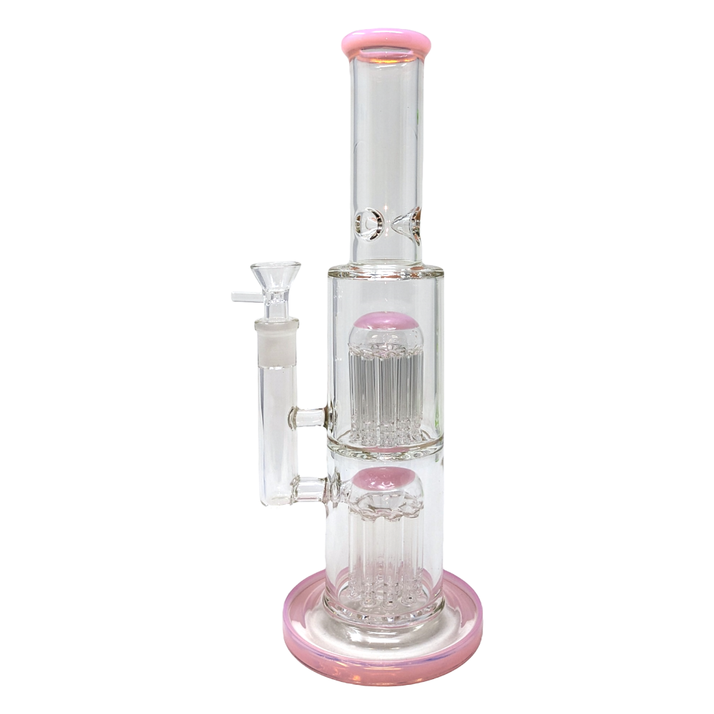 Double Tree Perc Water Pipe - Pink Slime 12" [MB820]